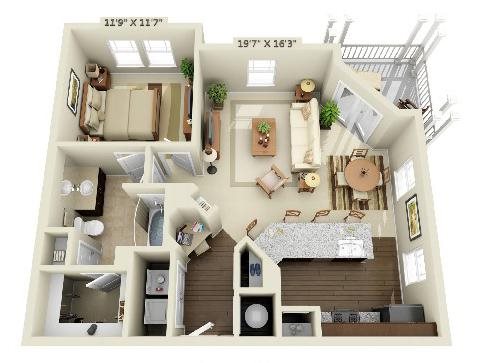 1 bedroom 1 bath Floor Plan Jasper - Creekstone at RTP 1 bedroom 1 bath Floor Plan Jasper - Creekstone at RTP